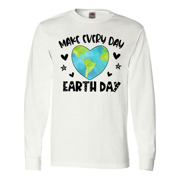 Inktastic Make Every Day Earth Day with Hearts and Stars Long Sleeve T-Shirt