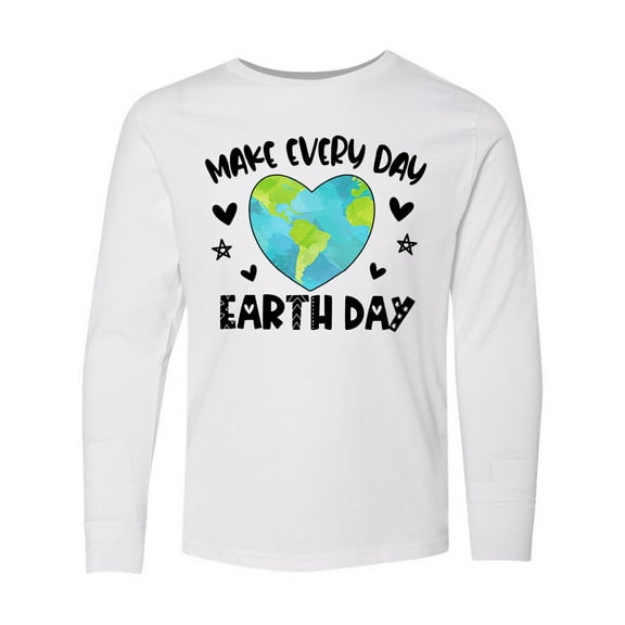 Inktastic Make Every Day Earth Day with Hearts and Stars Long Sleeve Youth T-Shirt