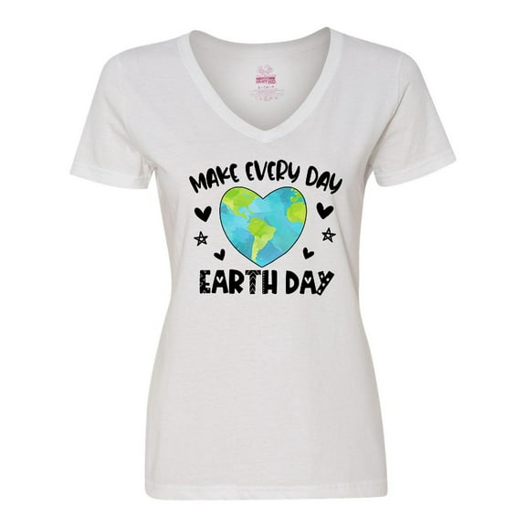 Inktastic Make Every Day Earth Day with Hearts and Stars Women's V-Neck T-Shirt