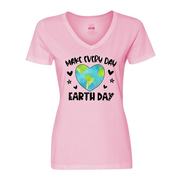 Inktastic Make Every Day Earth Day with Hearts and Stars Women's V-Neck T-Shirt