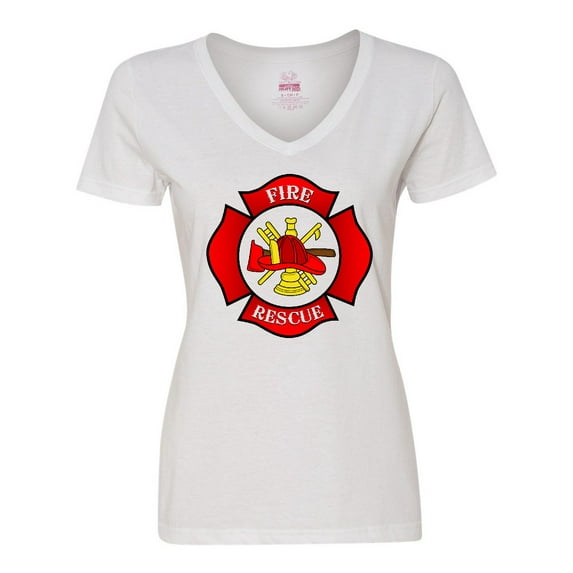 Inktastic Maltese Cross Firefighter Women's V-Neck T-Shirt