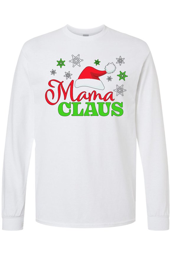 Mama Claus with Christmas Santa Hat and Snowflakes Long Sleeve T-Shirt