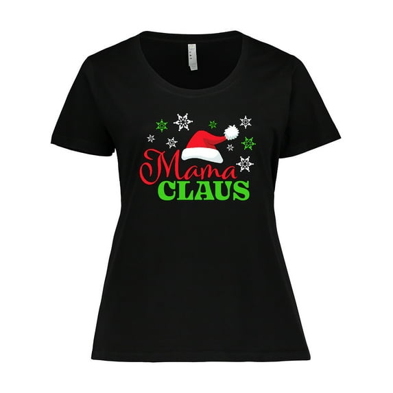 Inktastic Mama Claus with Christmas Santa Hat and Snowflakes Women's Plus Size T-Shirt