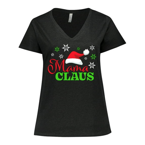 Inktastic Mama Claus with Christmas Santa Hat and Snowflakes Women's Plus Size V-Neck T-Shirt