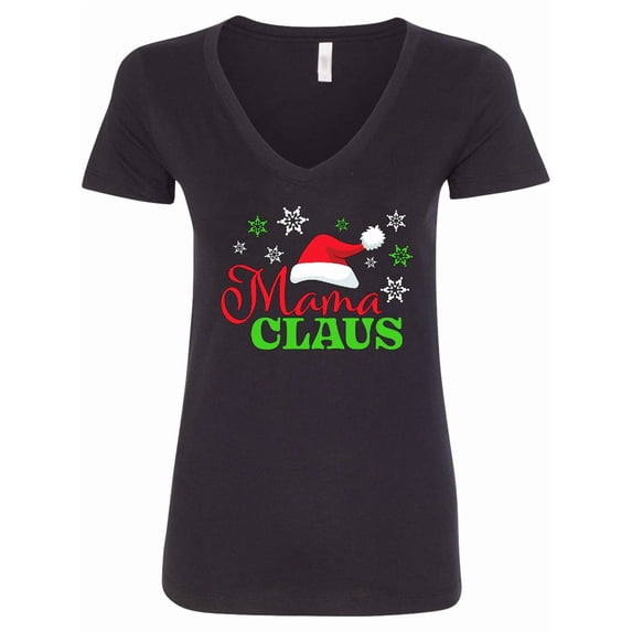 Inktastic Mama Claus with Christmas Santa Hat and Snowflakes Women's V-Neck T-Shirt