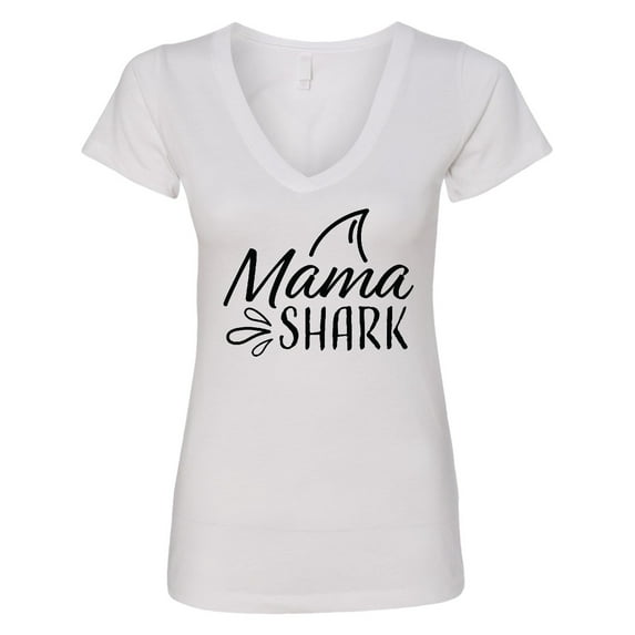 Inktastic Mama Shark with Shark Fin Women's V-Neck T-Shirt