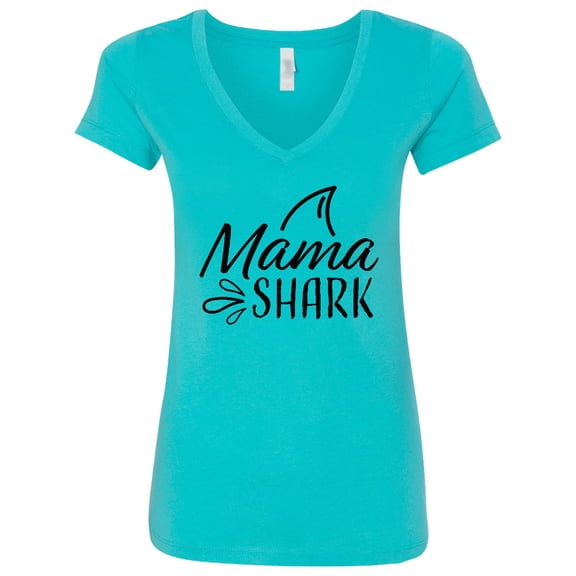 Inktastic Mama Shark with Shark Fin Women's V-Neck T-Shirt