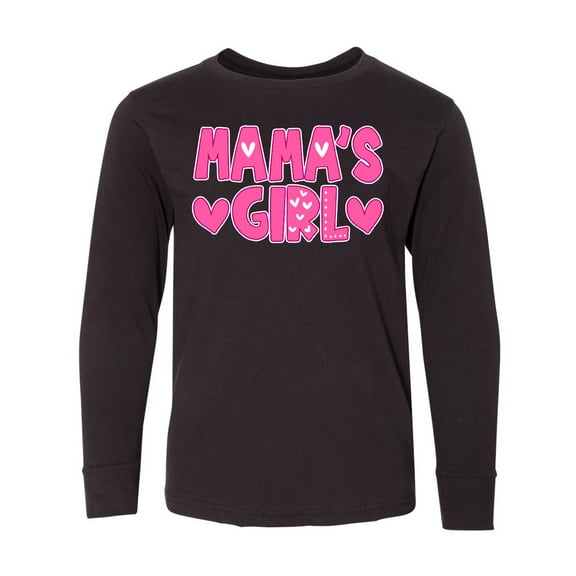 Inktastic Mama's Girl Pink with Hearts Long Sleeve Youth T-Shirt