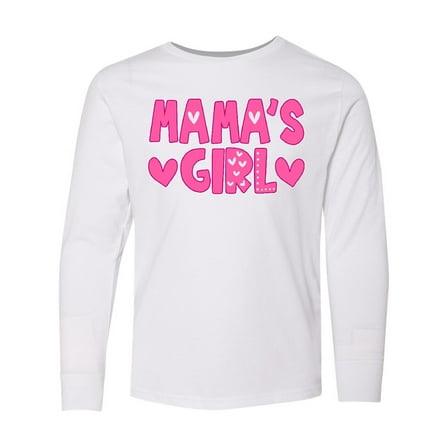Inktastic Mama's Girl Pink with Hearts Long Sleeve Youth T-Shirt