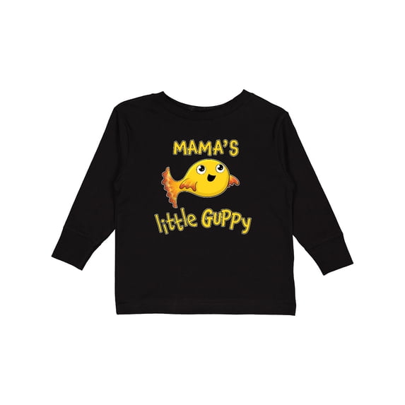 Inktastic Mama's Little Guppy- cute yellow fish Boys or Girls Long Sleeve Toddler T-Shirt