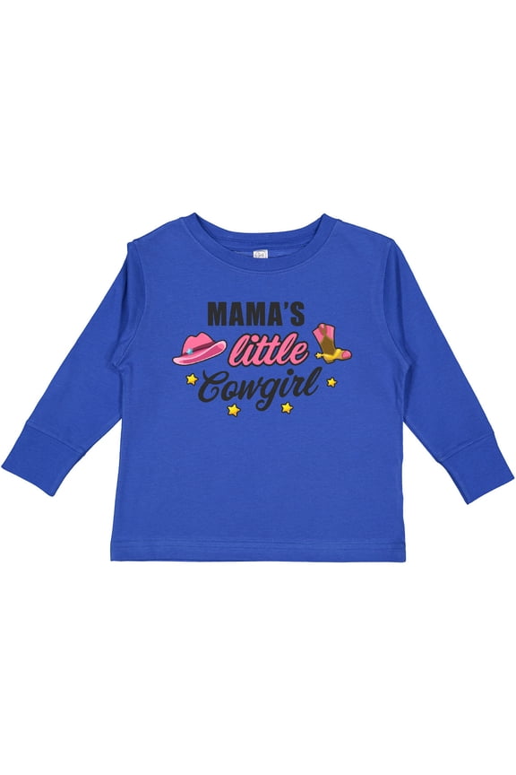 Mamas Little Cowgirl with Cowgirl Hat and Boots Girls Long Sleeve Toddler T-Shirt