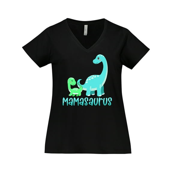 Inktastic Mamasaurus with Cute Brontosaurus Family Women's Plus Size V-Neck T-Shirt