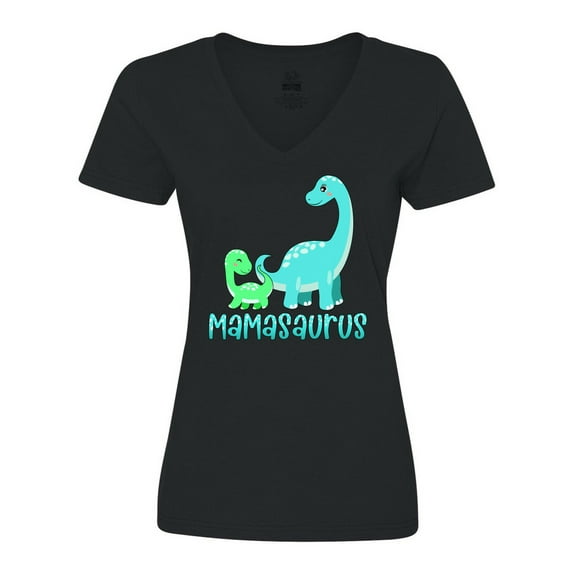Inktastic Mamasaurus with Cute Brontosaurus Family Women's V-Neck T-Shirt
