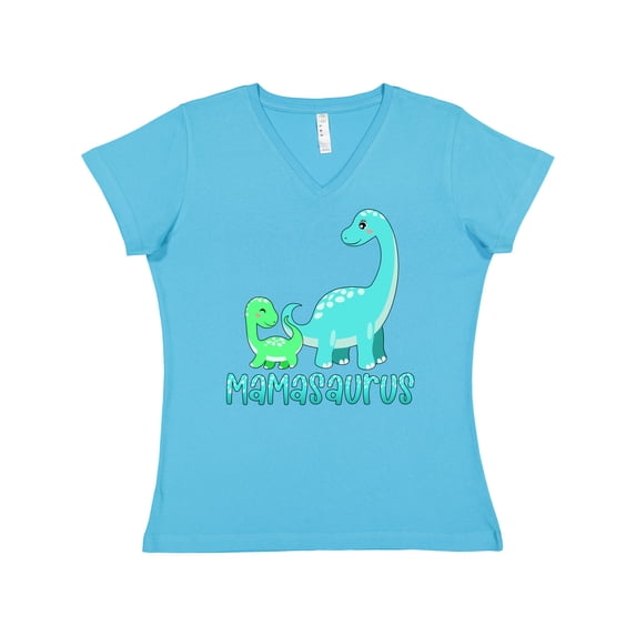Inktastic Mamasaurus with Cute Brontosaurus Family Women's V-Neck T-Shirt