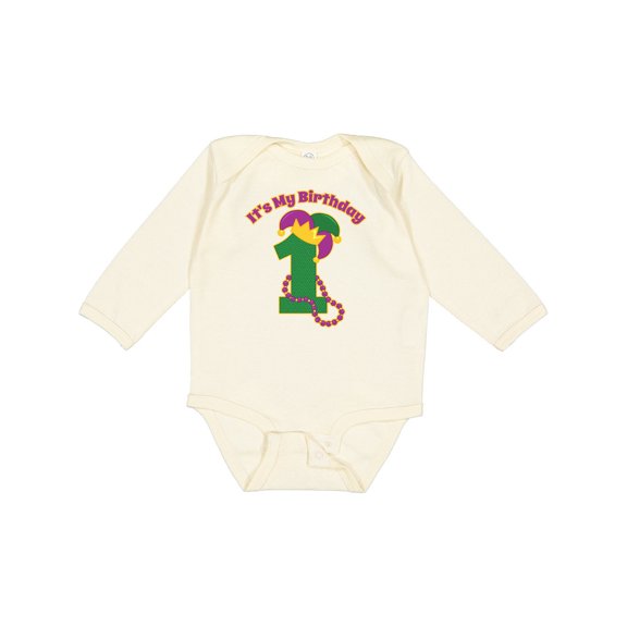 Inktastic Mardi Gras 1st Birthday Boys or Girls Long Sleeve Baby Bodysuit