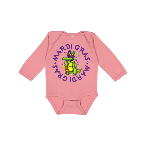 Inktastic Mardi Gras 2021 Party Alligator Boys or Girls Long Sleeve Baby Bodysuit