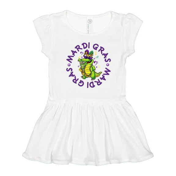Inktastic Mardi Gras 2021 Party Alligator Girls Toddler Dress