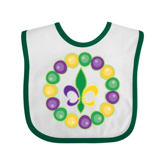 Inktastic Mardi Gras Beads and Fleur De Lis Boys or Girls Baby Bib
