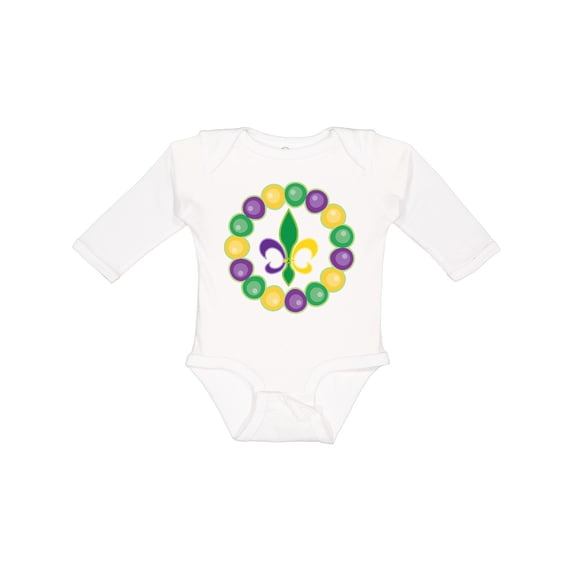 Inktastic Mardi Gras Beads and Fleur De Lis Boys or Girls Long Sleeve Baby Bodysuit