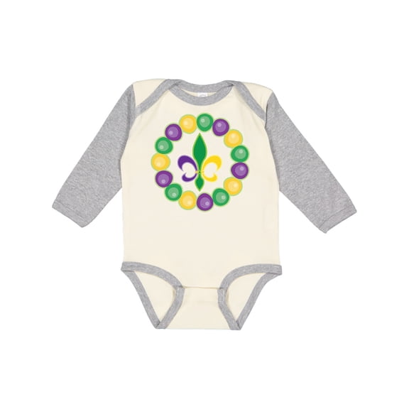 Inktastic Mardi Gras Beads and Fleur De Lis Boys or Girls Long Sleeve Baby Bodysuit