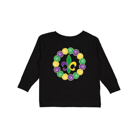 Inktastic Mardi Gras Beads and Fleur De Lis Boys or Girls Long Sleeve Toddler T-Shirt