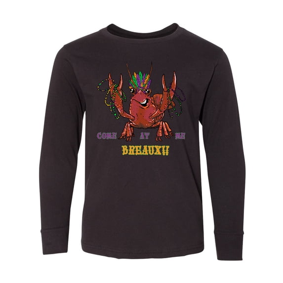 Inktastic Mardi Gras Come at Me Breaux Crayfish Long Sleeve Youth T-Shirt