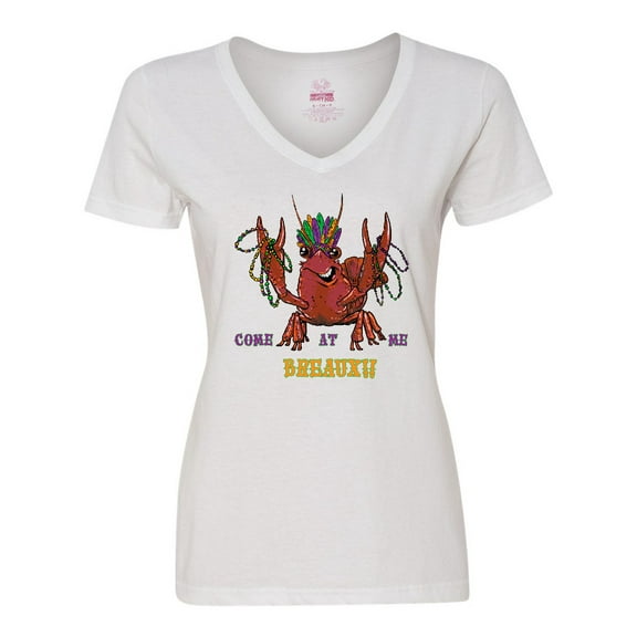 Inktastic Mardi Gras Come at Me Breaux Crayfish Women's V-Neck T-Shirt