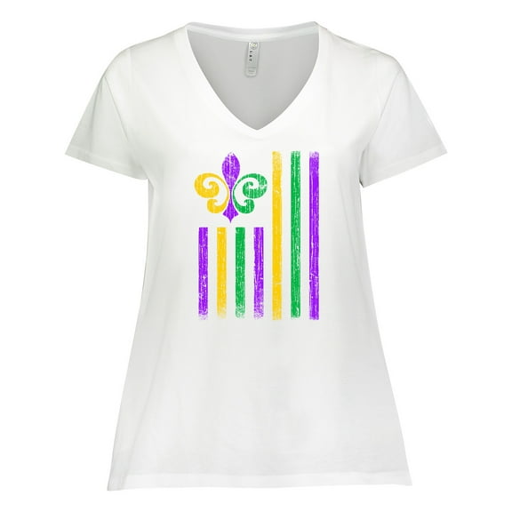 Inktastic Mardi Gras Flag 2 Women's Plus Size V-Neck T-Shirt