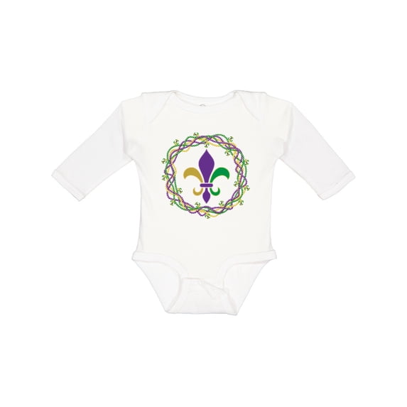 Inktastic Mardi Gras Fleur De Lis Beads Boys or Girls Long Sleeve Baby Bodysuit