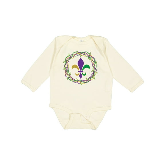 Inktastic Mardi Gras Fleur De Lis Beads Boys or Girls Long Sleeve Baby Bodysuit