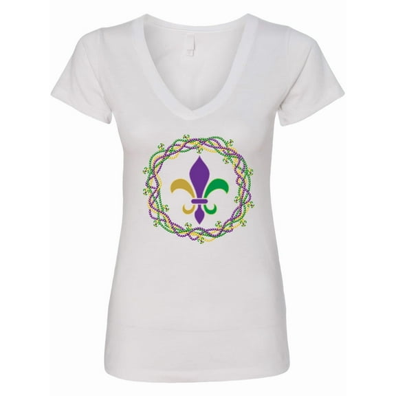 Inktastic Mardi Gras Fleur De Lis Beads Women's V-Neck T-Shirt