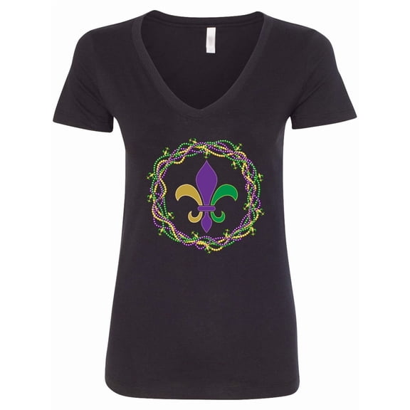 Inktastic Mardi Gras Fleur De Lis Beads Women's V-Neck T-Shirt
