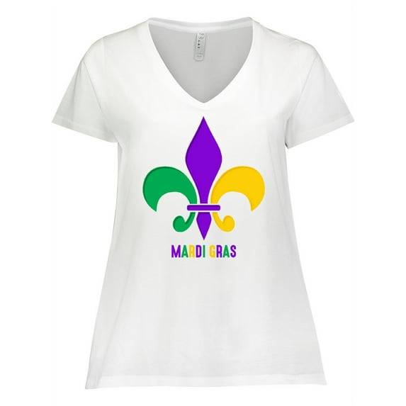 Inktastic Mardi Gras Fleur De Lis Women's Plus Size V-Neck T-Shirt