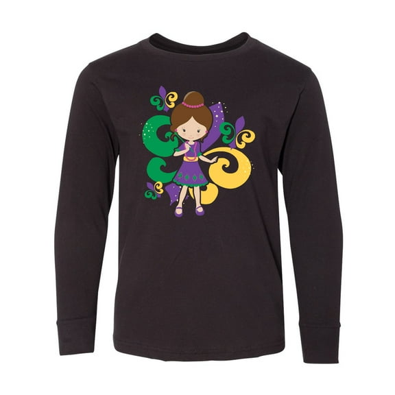 Inktastic Mardi Gras Girl Long Sleeve Youth T-Shirt