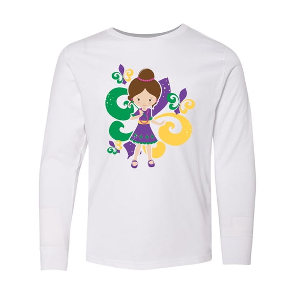 Inktastic Mardi Gras Girl Long Sleeve Youth T-Shirt
