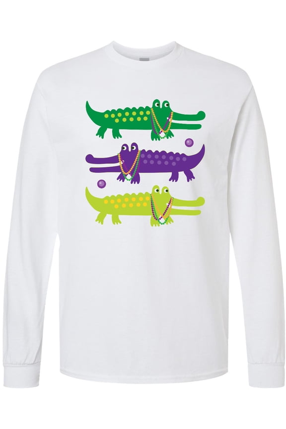 Mardi Gras Holiday Alligators Long Sleeve T-Shirt