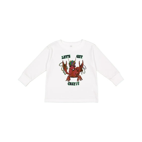 Inktastic Mardi Gras Let's Get Cray Crayfish with Beads Boys or Girls Long Sleeve Toddler T-Shirt