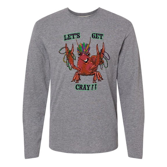 Inktastic Mardi Gras Let's Get Cray Crayfish with Beads Long Sleeve T-Shirt