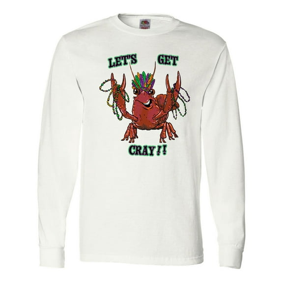 Inktastic Mardi Gras Let's Get Cray Crayfish with Beads Long Sleeve T-Shirt