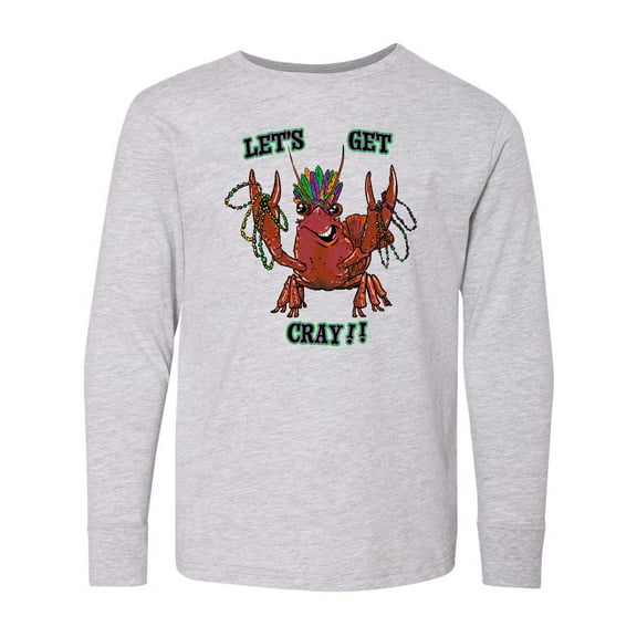 Inktastic Mardi Gras Let's Get Cray Crayfish with Beads Long Sleeve Youth T-Shirt