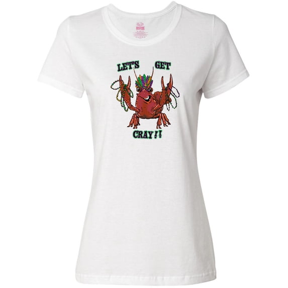 Inktastic Mardi Gras Let's Get Cray Crayfish with Beads Women's T-Shirt