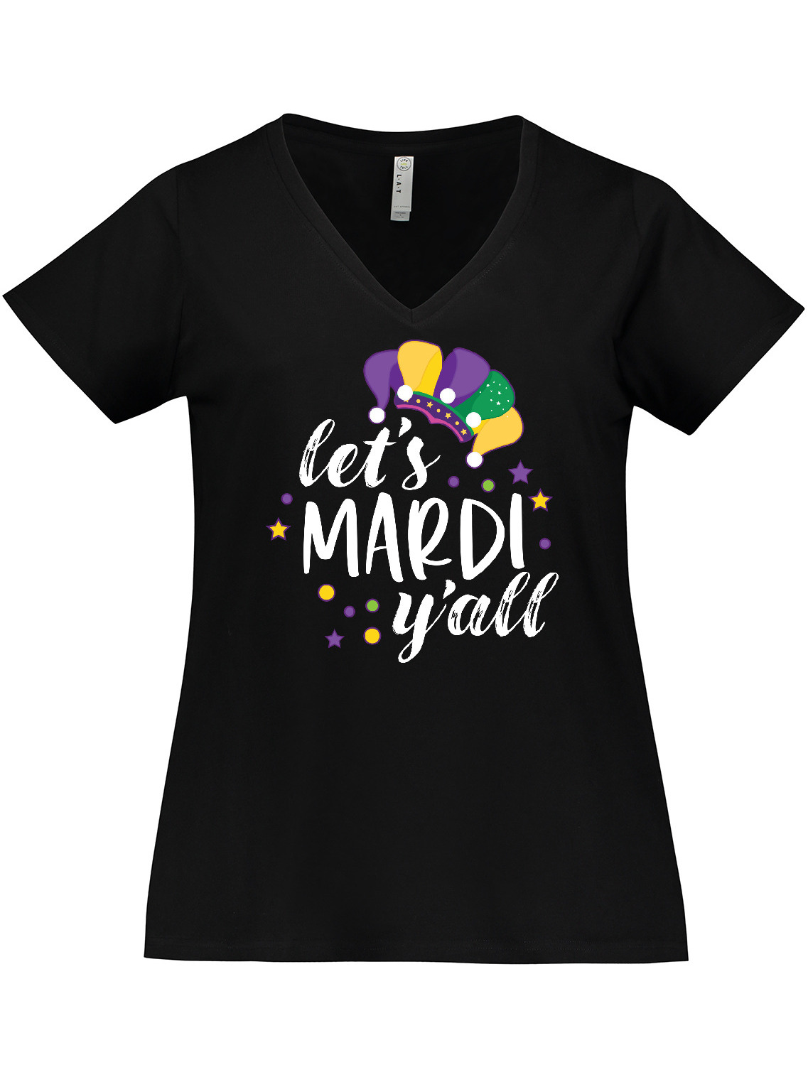 Inktastic Mardi Gras Let's Mardi Y'all with Jester Hat Women's Plus Size V-Neck T-Shirt - image 1 of 4