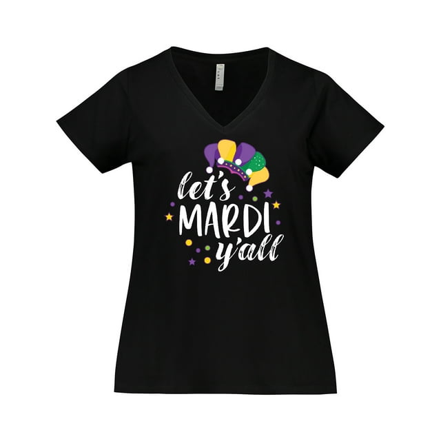 Inktastic Mardi Gras Let's Mardi Y'all with Jester Hat Women's Plus Size V-Neck T-Shirt