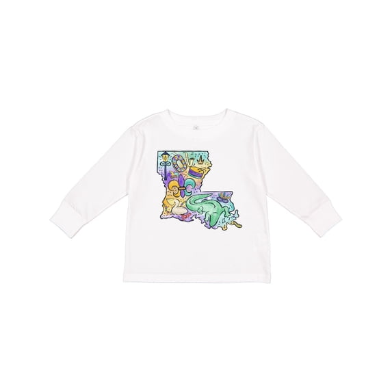 Inktastic Mardi Gras Louisiana Map Celebration Boys or Girls Long Sleeve Toddler T-Shirt