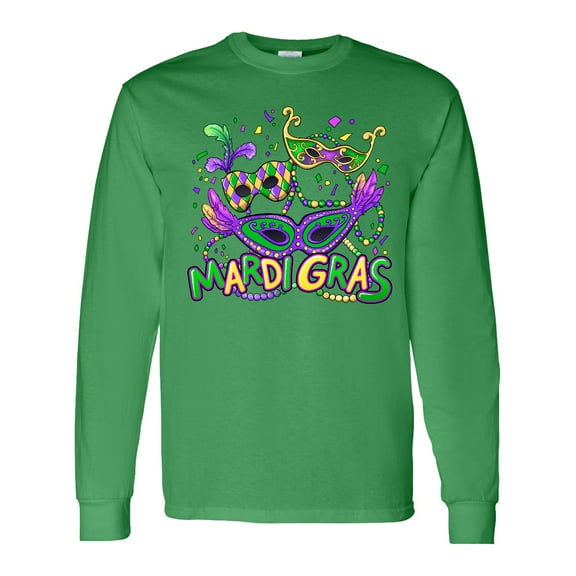 Inktastic Mardi Gras Masks and Beads Long Sleeve T-Shirt