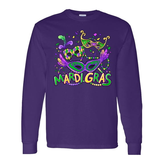 Inktastic Mardi Gras Masks and Beads Long Sleeve T-Shirt