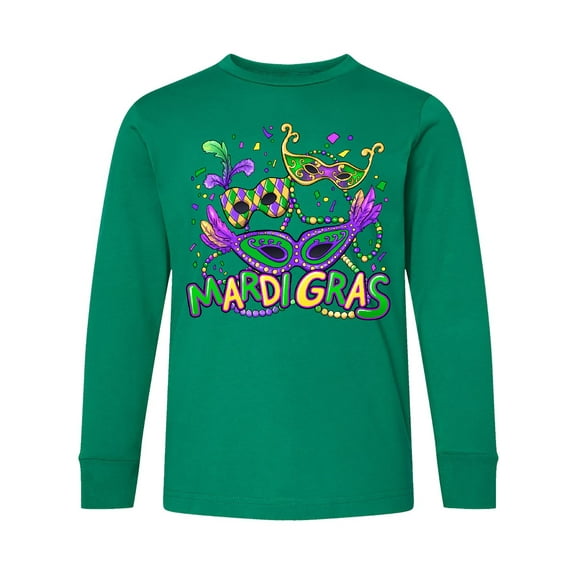 Inktastic Mardi Gras Masks and Beads Long Sleeve Youth T-Shirt
