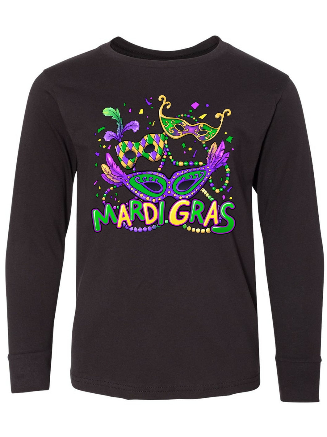 Inktastic Mardi Gras Masks and Beads Long Sleeve Youth TShirt