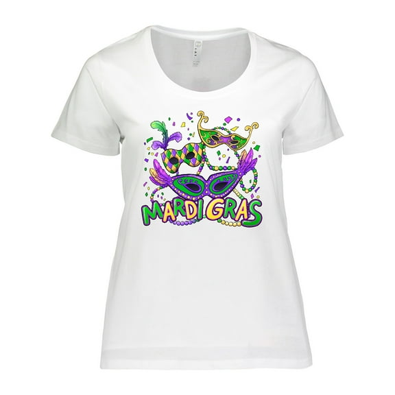 Inktastic Mardi Gras Masks and Beads Women's Plus Size T-Shirt