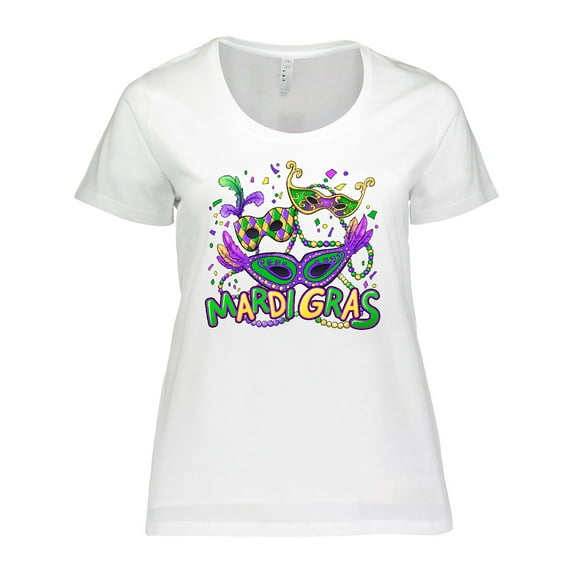 Inktastic Mardi Gras Masks and Beads Women's Plus Size T-Shirt